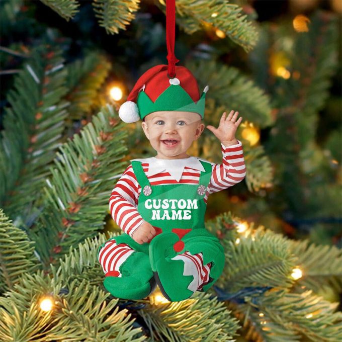 Personalized Cute Baby Elf Ornament Custom Photo Ornament Baby Elf Christmas Ornament First Christmas Ornament Kids Ornament 3