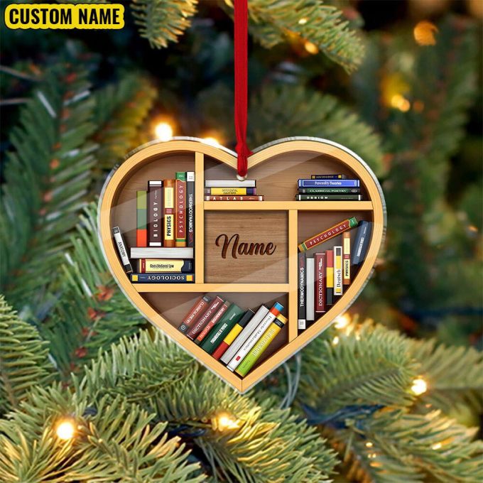 Personalized Name Christmas Book Ornament Book Lovers Gift Librarian Ornament Custom Book Stack Bookshelf Ornament Lover Bookworm 2