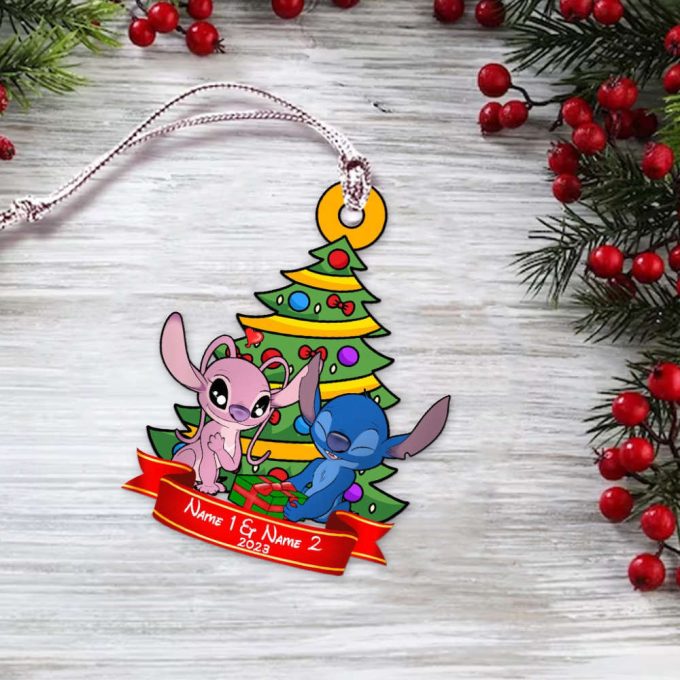 Personalized Stitch And Angel Ornament Christmas Tree Lilo And Stitch Ornament Christmas Baby Ornament Christmas Family Matching Gift 3