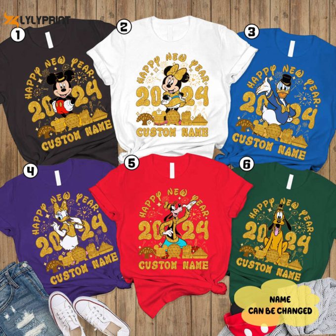 2024 Personalized Walt Disneyworld Happy New Year Shirt: Mickey &Amp;Amp; Friends Disneyland Trip Hello 2024 1