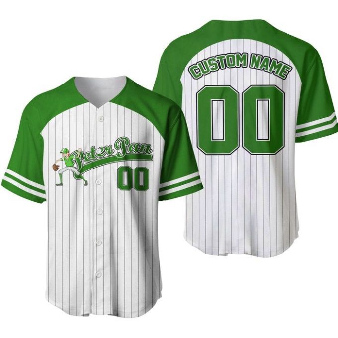 Peter Pan Striped Green White Unisex Cartoon Graphic Casual Outfit Custom Baseball Jersey Gifts For Fans 2