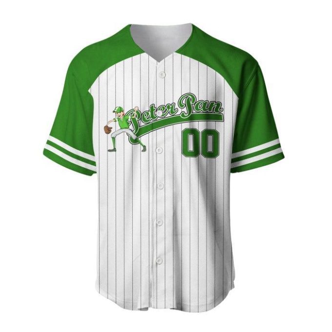 Peter Pan Striped Green White Unisex Cartoon Graphic Casual Outfit Custom Baseball Jersey Gifts For Fans 3