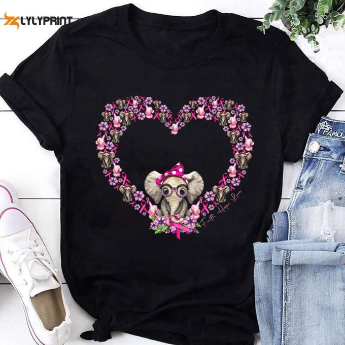 Pink Ribbon Heart Graphic T-Shirt, Breast Cancer Awareness Shirt, For Men Women 1