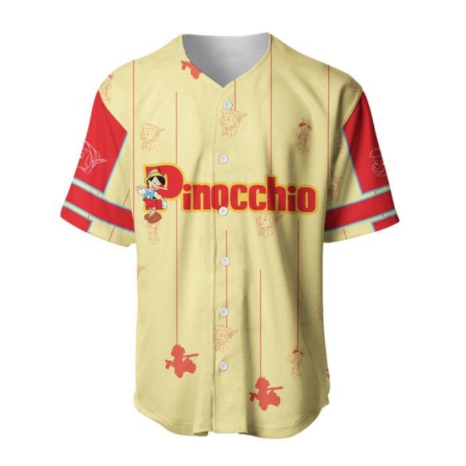 Pinocchio Yellow Red Blue Stripes Patterns Disney Unisex Cartoon Casual Outfits Custom Baseball Jersey Gifts For Fans 3