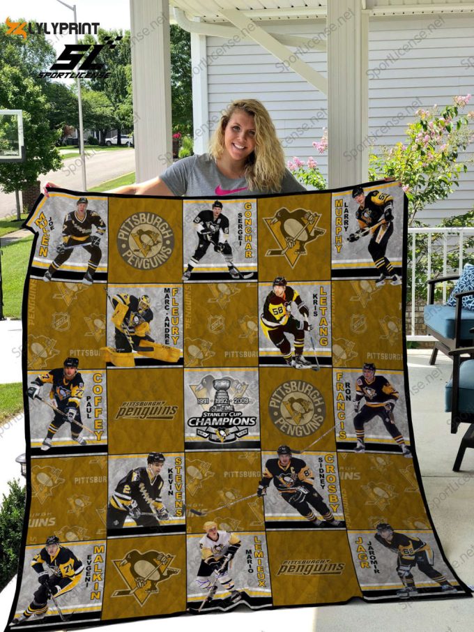 Pittsburgh Penguins Players Name 3D Full Printing Quilt Home Decor 2024 Gifts Home Decor 2024 Gifts Customized Blanket For Birthday Christmas Thanksgiving 1