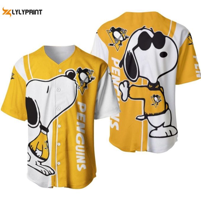 Pittsburgh Penguins Snoopy Lover Printed Baseball Jersey Gifts For Fans 1