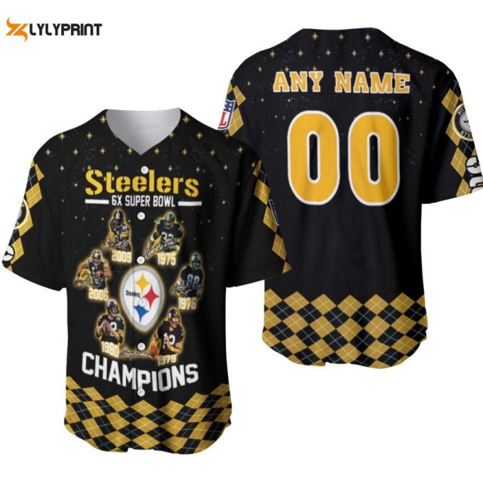 Pittsburgh Steelers 6-Time Champions Legends Allover Baseball Jersey - Customizable Name &Amp;Amp; Number Perfect Gift For Steelers Fans 1
