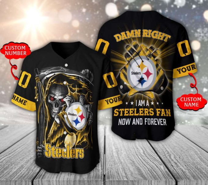 Pittsburgh Steelers Baseball Jersey Personalized Skull Damn Right Fan Gifts 2