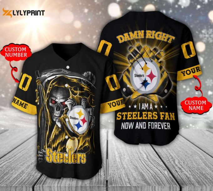 Pittsburgh Steelers Baseball Jersey Personalized Skull Damn Right Fan Gifts 1