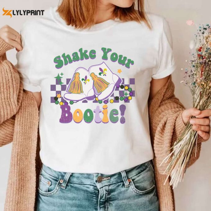 Retro Shake Your Bootie Shirt, Mardi Gras Shirt, Mardi Gras Party, Mardi Gras Gift, Cute Mardi Gras Sweater, Fat Tuesday Sweatshirt 1