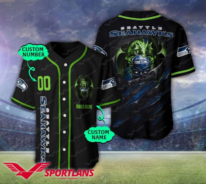 Seattle Seahawks Personalized Baseball Jersey 2