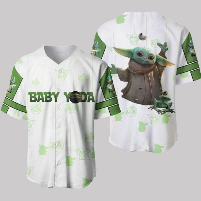 Star Wars Baby Yoda White Green Patterns Disney Unisex Cartoon Graphics Casual Outfits Custom Baseball Jersey Gifts For Fans 2