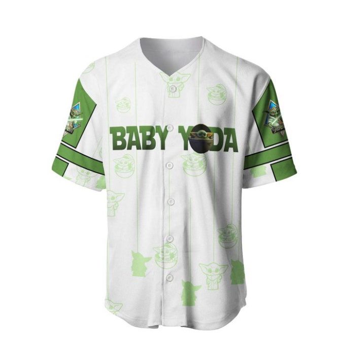 Star Wars Baby Yoda White Green Patterns Disney Unisex Cartoon Graphics Casual Outfits Custom Baseball Jersey Gifts For Fans 3