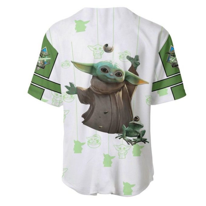 Star Wars Baby Yoda White Green Patterns Disney Unisex Cartoon Graphics Casual Outfits Custom Baseball Jersey Gifts For Fans 4