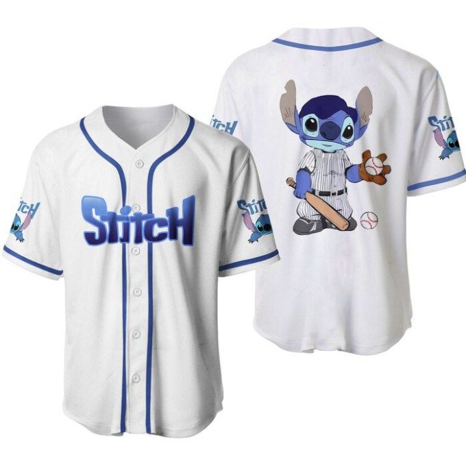 Stitch Blue White Disney Cartoons Graphics Unisex Casual Outfits Custom Baseball Jersey Gifts For Fans 2