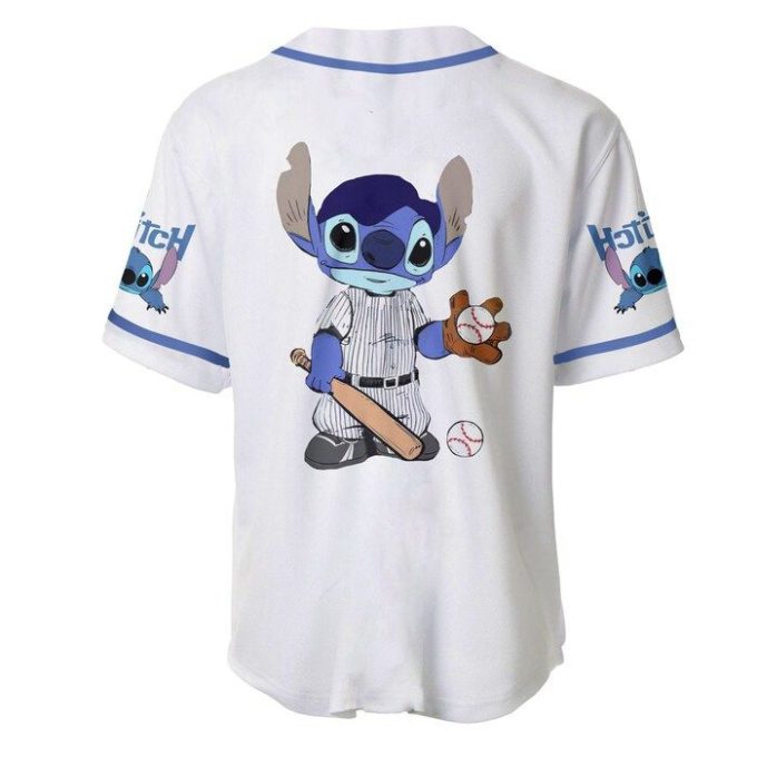 Stitch Blue White Disney Cartoons Graphics Unisex Casual Outfits Custom Baseball Jersey Gifts For Fans 3