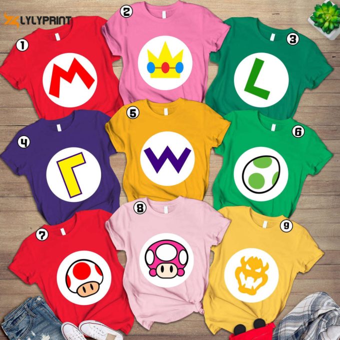 Super Mario Family Costume Shirt | Super Mario Halloween Costume T-Shirt | Mario Birthday Party Shirt | Mario Luigi Princess Peach Shirt 1