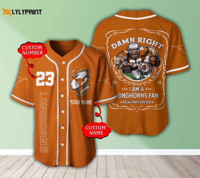 Texas Longhorns Personalized Baseball Jersey Fan Gifts 1
