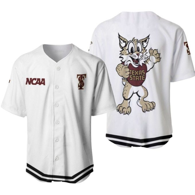 Texas State Bobcats Classic White With Mascot Gift For Texas State Bobcats Fans Baseball Jersey Gifts For Fans 2