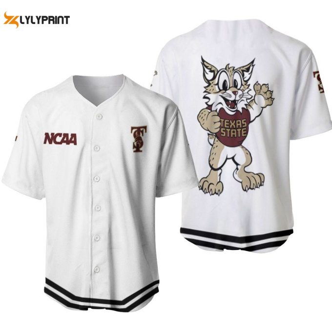 Texas State Bobcats Classic White With Mascot Gift For Texas State Bobcats Fans Baseball Jersey Gifts For Fans 1