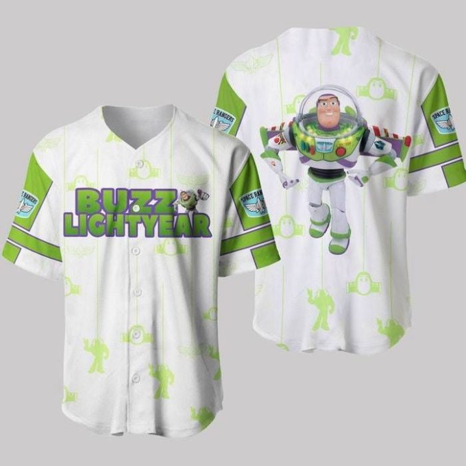 Toy Story Buzz Lightyear White Green Patterns Disney Unisex Cartoon Casual Outfits Custom Baseball Jersey Gifts For Fans 2