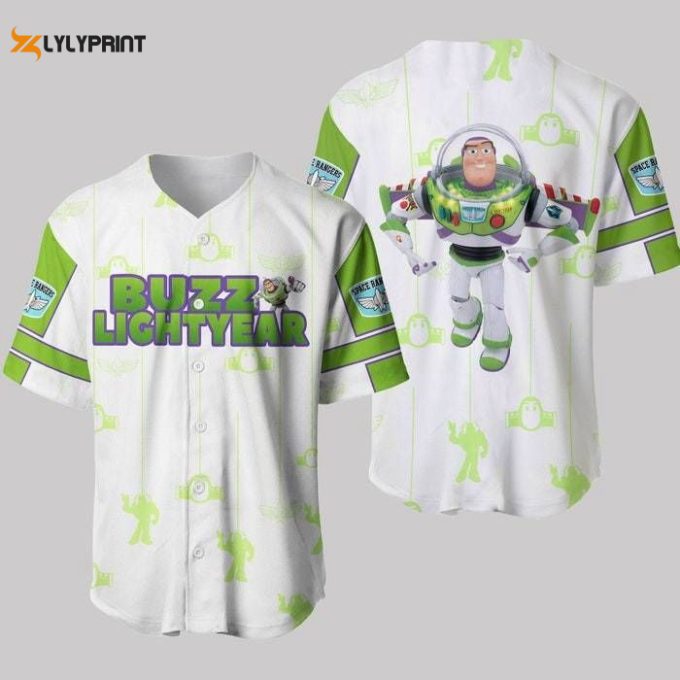 Toy Story Buzz Lightyear White Green Patterns Disney Unisex Cartoon Casual Outfits Custom Baseball Jersey Gifts For Fans 1