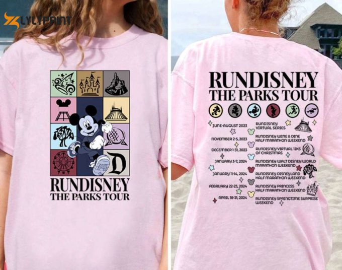 Rundisney Marathon Parks Tour Shirt: Mickey Mouse Disneyland &Amp;Amp; Walt Disneyworld Running Tee 1