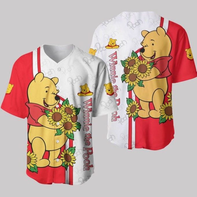 Winnie The Pooh Red White Stripes Disney Unisex Cartoon Graphics Casual Outfits Custom Baseball Jersey Gifts For Fans 2