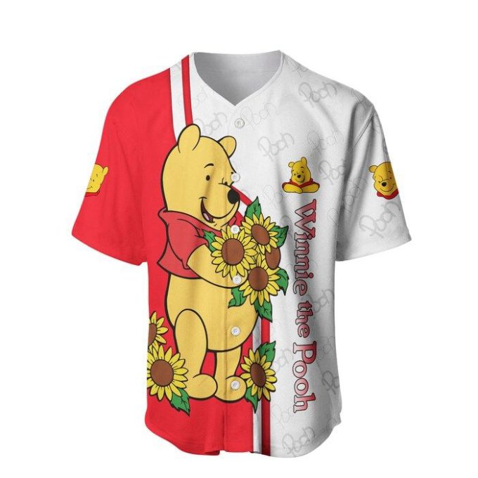 Winnie The Pooh Red White Stripes Disney Unisex Cartoon Graphics Casual Outfits Custom Baseball Jersey Gifts For Fans 3