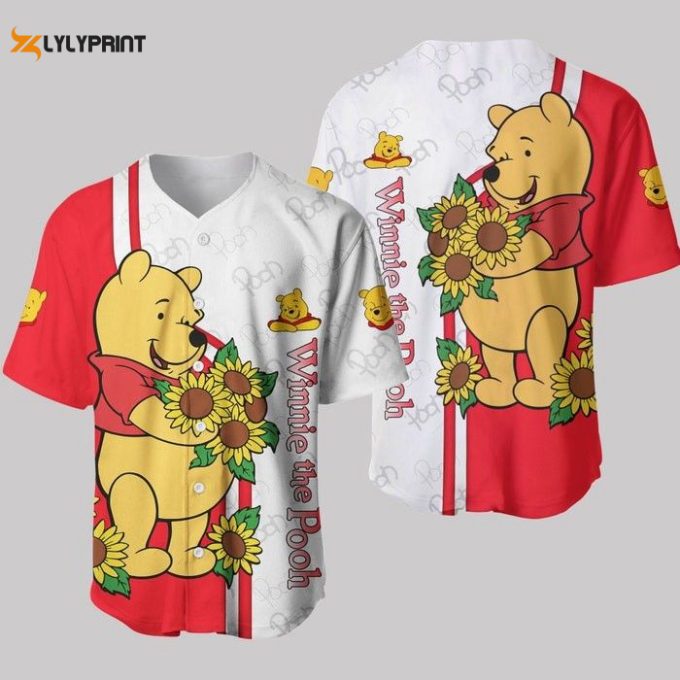 Winnie The Pooh Red White Stripes Disney Unisex Cartoon Graphics Casual Outfits Custom Baseball Jersey Gifts For Fans 1