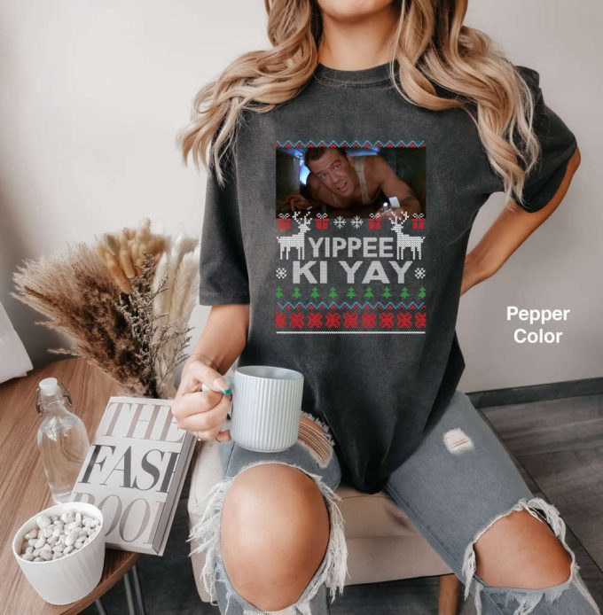 Yippee Ki Yay Movie Comfort Colors T-Shirt: John Mcclane Ugly Christmas Sweater – Perfect Xmas Gift For American Action Movie Fans 4
