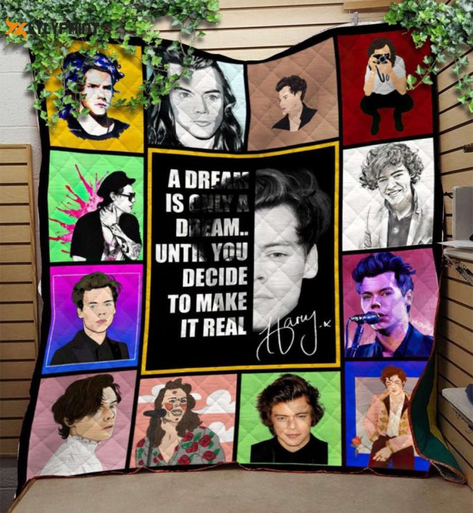 A Harry Little Blanket, Funny Harry Styles Quilt, Gift For Harry Styles Fan, Festive Lights, Harry Singer Quilt Blanket 1
