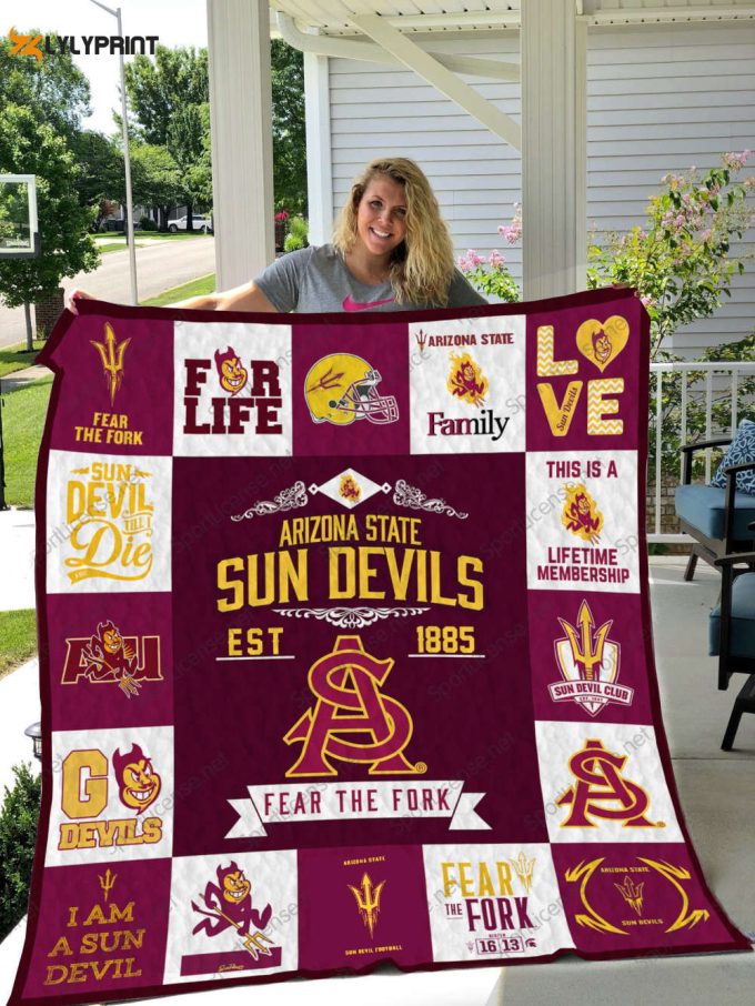 Arizona State Sun Devils 2 Quilt Blanket For Fans Home Decor Gift 1