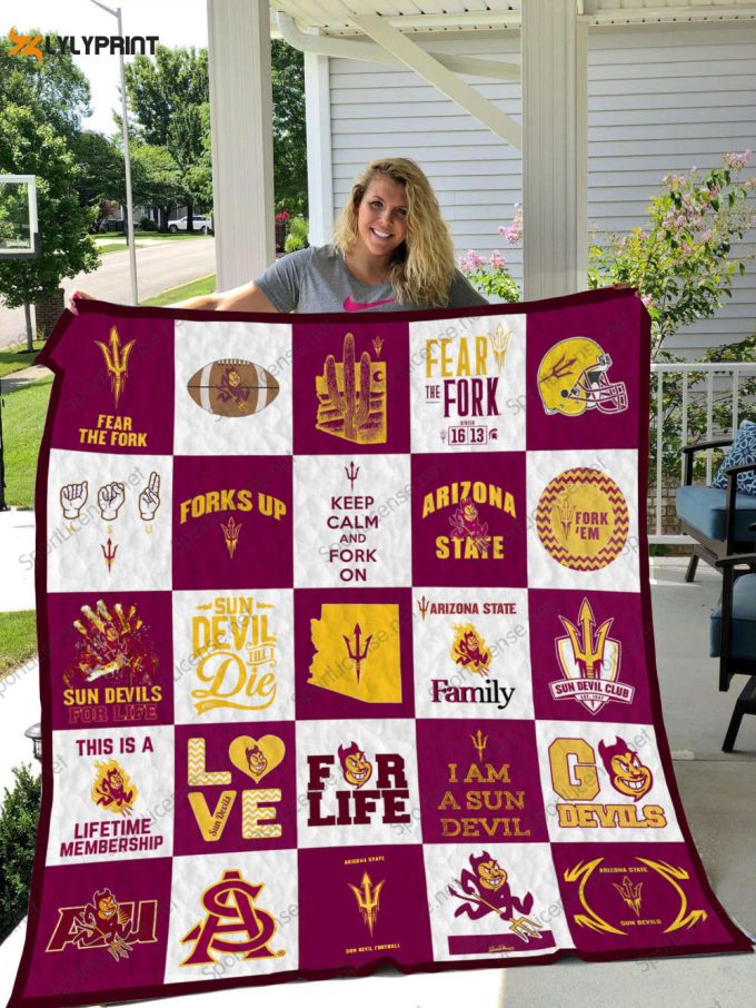 Arizona State Sun Devils 2 Quilt Blanket For Fans Home Decor Gift 1