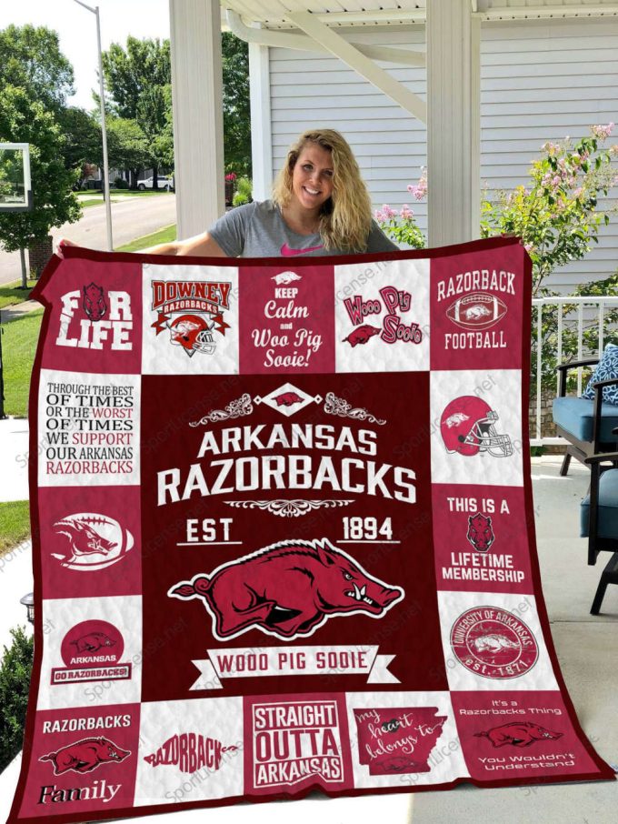 Arkansas Razorbacks Quilt Blanket For Fans Home Decor Gift 2
