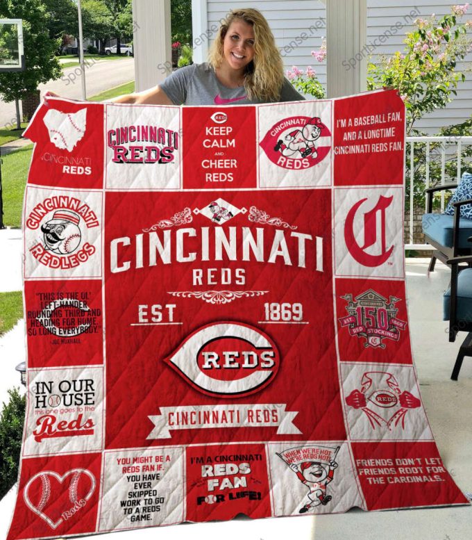 Cincinnati Reds Quilt Blanket For Fans Home Decor Gift 2