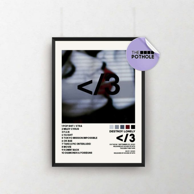 Destroy Lonely Posters, &Lt;/3 Poster, Destroy Lonely, Album Cover Poster, Poster Print Wall Art, Custom, Tracklist Poster 2