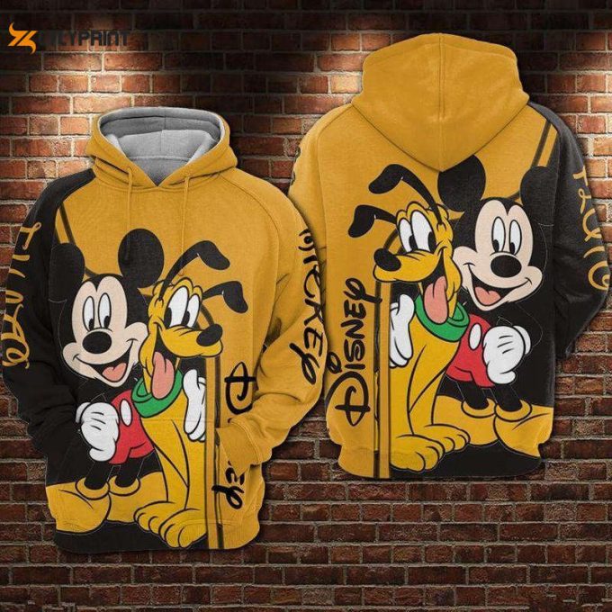 Disney Hoodie Mickey Mouse Hoodie Minnie Mouse And Pluto Yellow Black 3D Hoodie Zip Hoodie 1