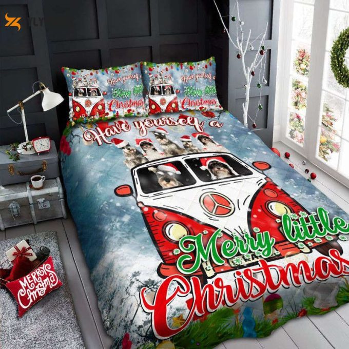 Dog Lovers Have Yourself A Merry Little Christmas Schnauzer Quilt Bedding Set 1