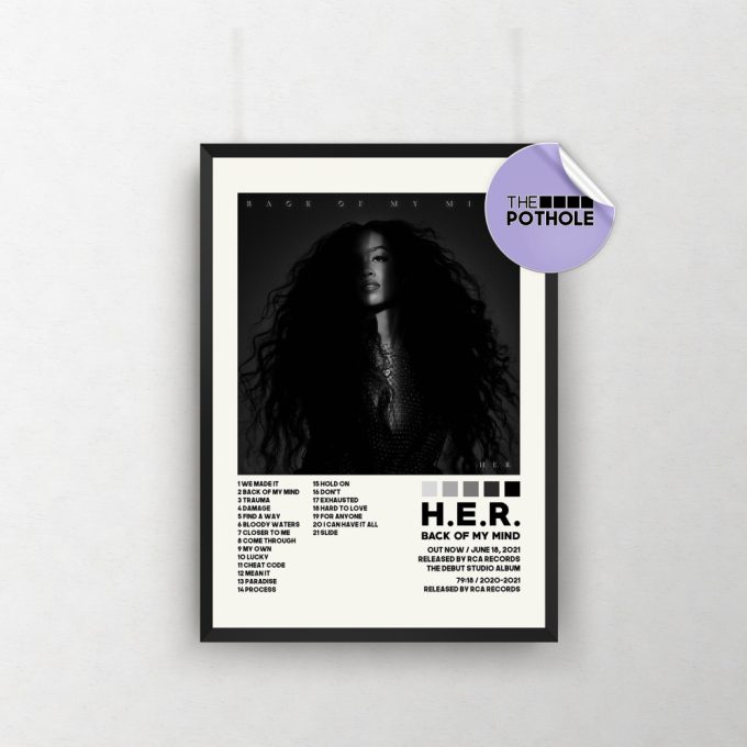 H.e.r Posters | Back Of My Mind Poster | Gabriella Wilson, Her Tracklist Album Cover Poster / Album Cover Poster Print Wall Art 2