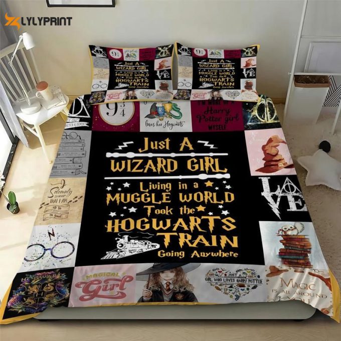 Harry Potter Birthday Gift Just A Wizard Girl Living In A Muggle World Took The Hogwarts Train Going Anywhere Duvet Quilt Bedding Set 1