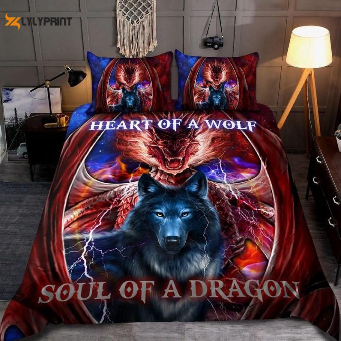 Heart Of A Wolf Soul Of A Dragon Pillowcases Duvet Quilt Bedding Set 1