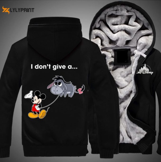 I Dont Give A Rats Ass, Mickey And Eeyore Walt Disney Over Print 3D Hoodie Fleece Zip Hoodie 42 1