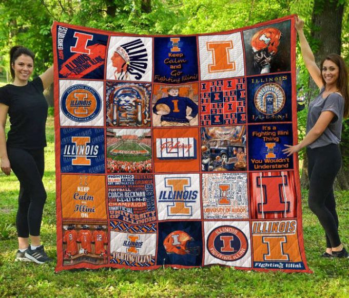 Illinois Fighting Illini Quilt Blanket For Fans Home Decor Gift 2