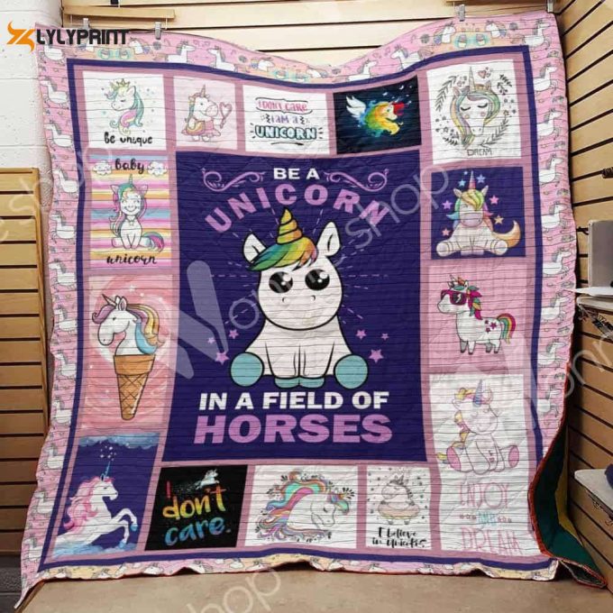 In A Field Of Horses Uinicorn 3D Customized Quilt 1