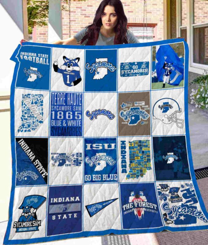 Indiana State Sycamores Quilt Blanket For Fans Home Decor Gift 2