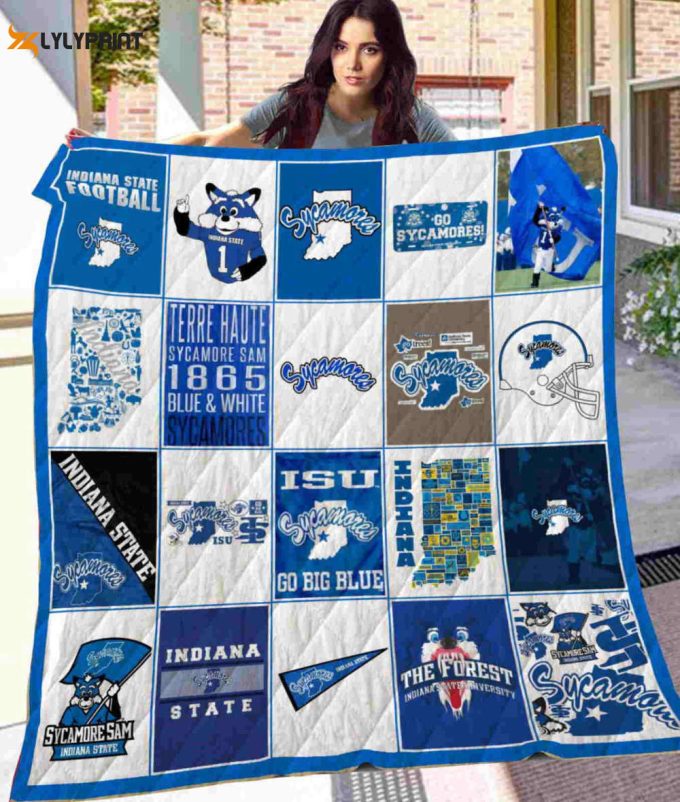 Indiana State Sycamores Quilt Blanket For Fans Home Decor Gift 1