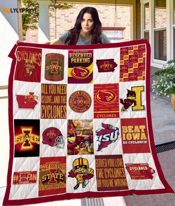Iowa State Cyclones Quilt Blanket For Fans Home Decor Gift 3A 1