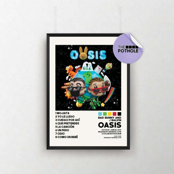 J. Balvin And Bad Bunny Posters / Oasis Poster / Tracklist Album Cover Poster / Poster Print Wall Art, Bad Bunny, Oasis, J Balvin Bad Bunny 2