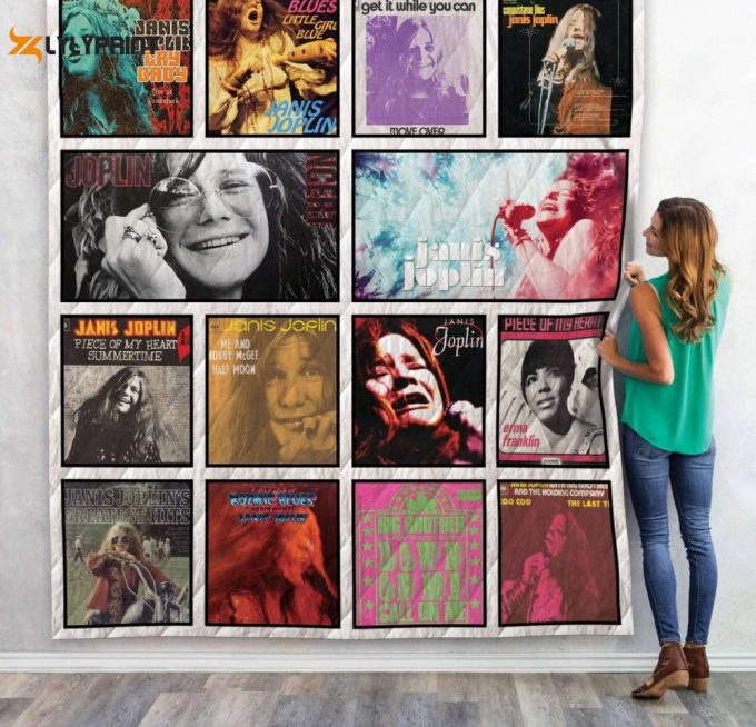 Janis Joplin Singles Albums Quilt Blanket 1